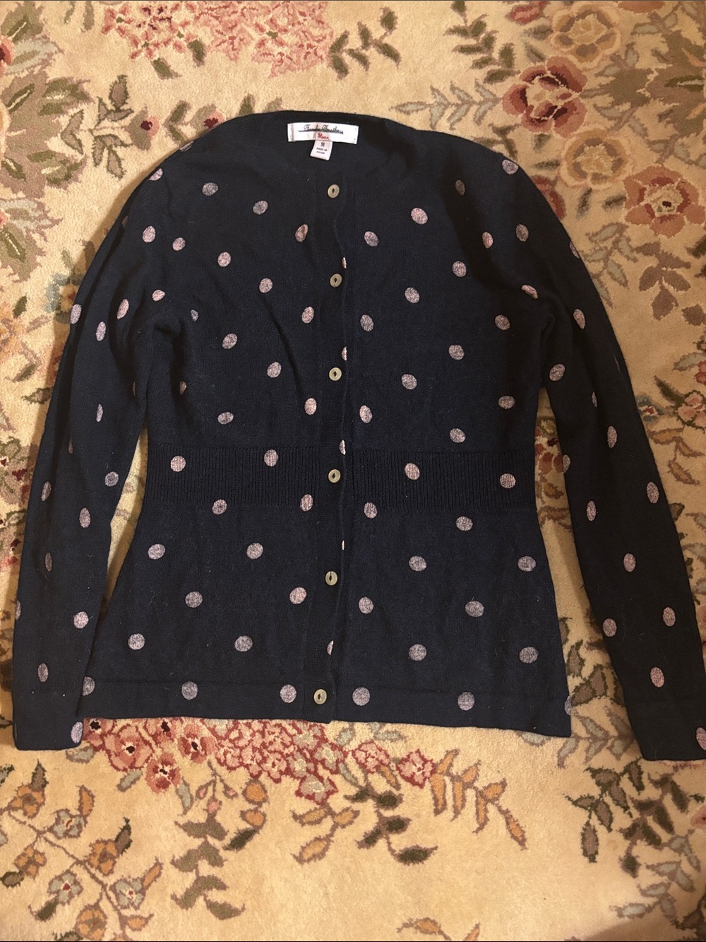 Brooks Brothers Navy Cardigan with gold Polka Dots